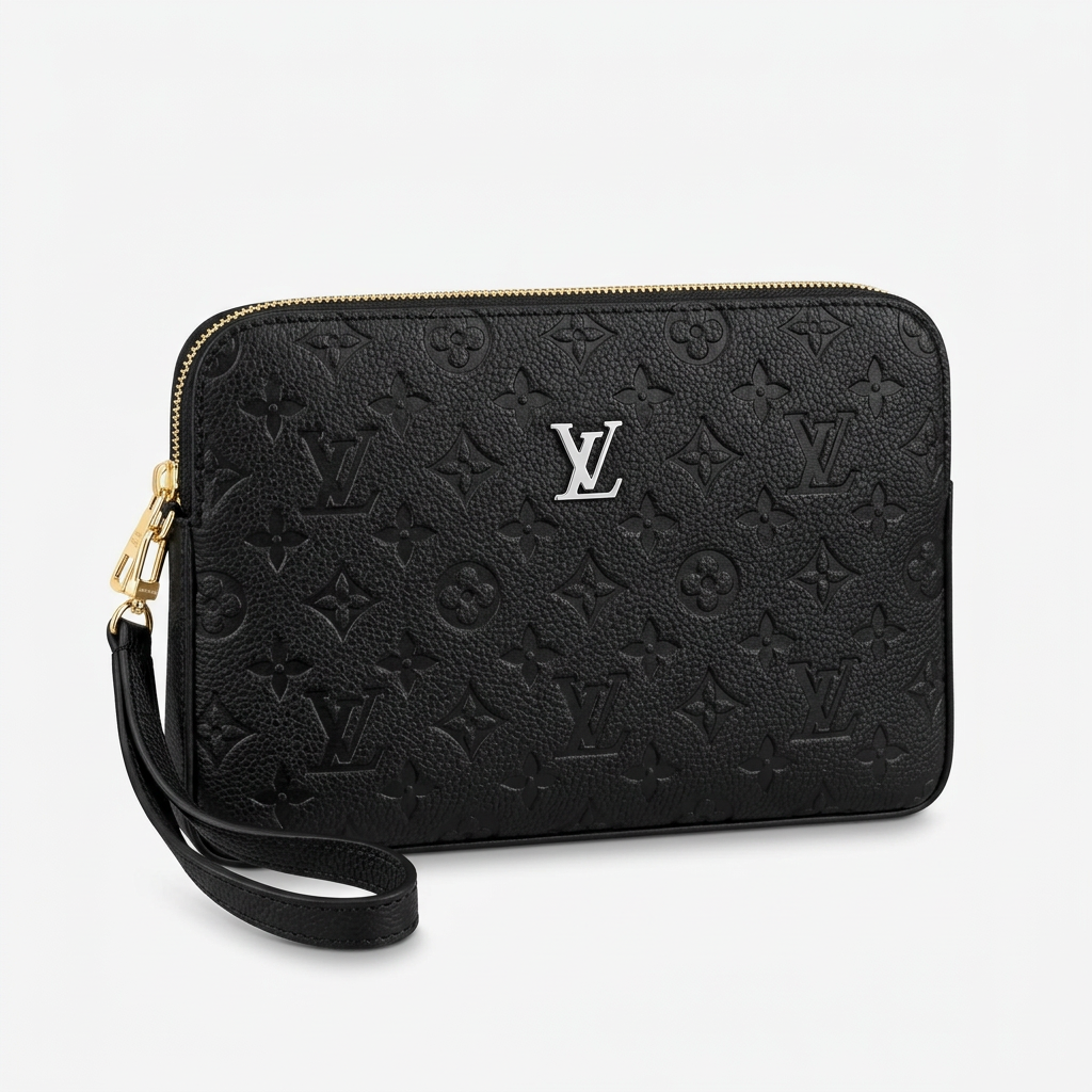 Black fine tonal pattern wrist pouch on white