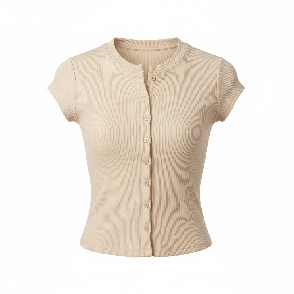 Ribbed Button-Front Cap Sleeve Crop Top – Ghost Mannequin Beige