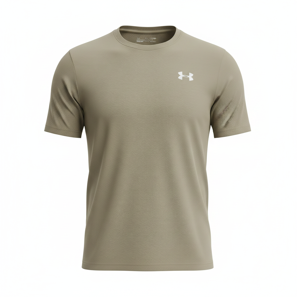 Under Armour khaki short-sleeve athletic T-shirt ghost mannequin view