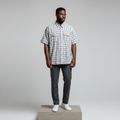 Grey White Plaid Short-Sleeved Shirt - Model Shot