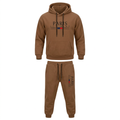 Brown letter-print hoodie and cuffed jogger set on an invisible mannequin