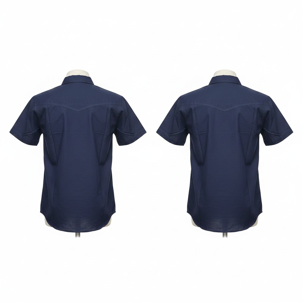 Navy blue stripe short-sleeved shirt ghost mannequin back view
