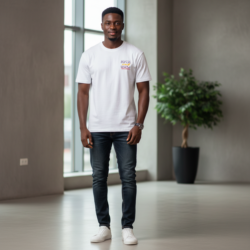 Believe Graphic Print White Tee – Model Shot