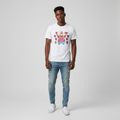 Young Nigerian male wearing white tattooed Patrick Star cartoon graphic crew neck tee