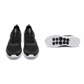 Men's black knit lace-up performance runner sneaker ghost mannequin front and side view pair showing traction pod outsole