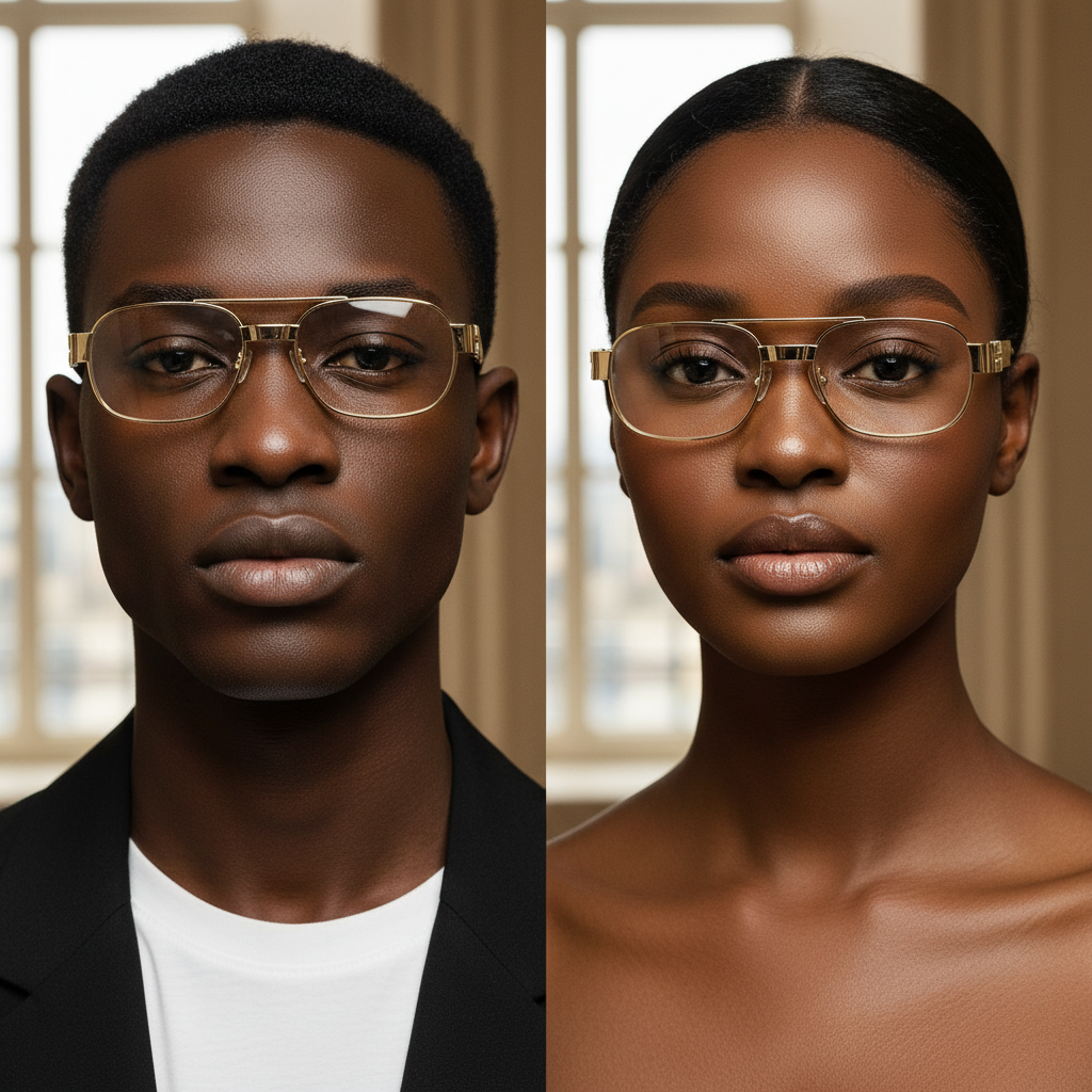 Rectangular Double Bridge Clear Lens Eyeglasses – Unisex Model Shot