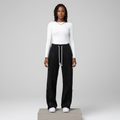 Black Glitter Wide-Leg Jogger Pants – Front Model