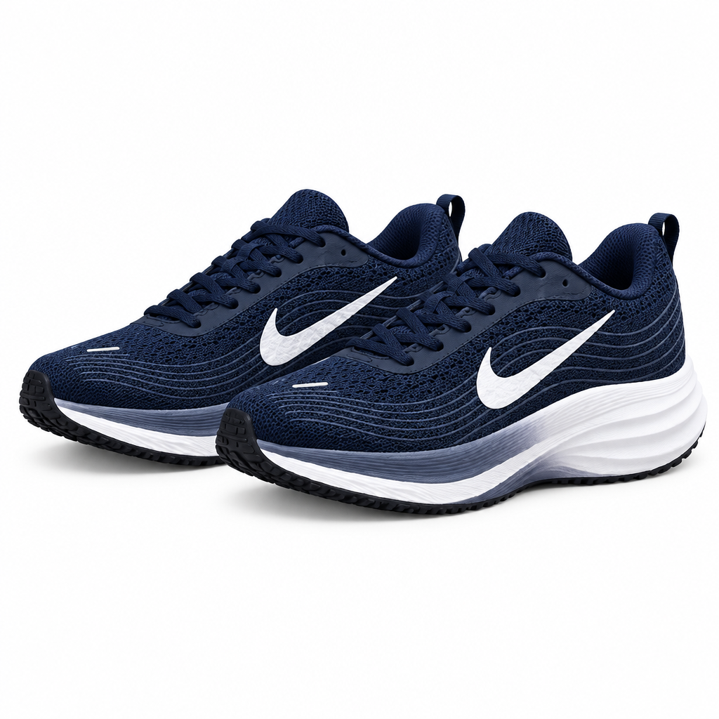 Men's Navy Blue Mesh Wave Texture Lace-Up Running Sneaker – Pair View