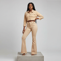 Beige Denim Co-ord Set - Model Front