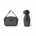 Ghost mannequin style leather crossbody bag catalog shot, front and side view
