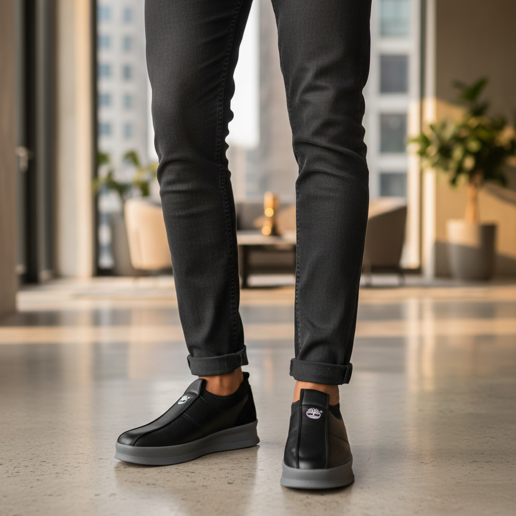 Black Pebbled Leather Slip-On Sneaker - Model Shot