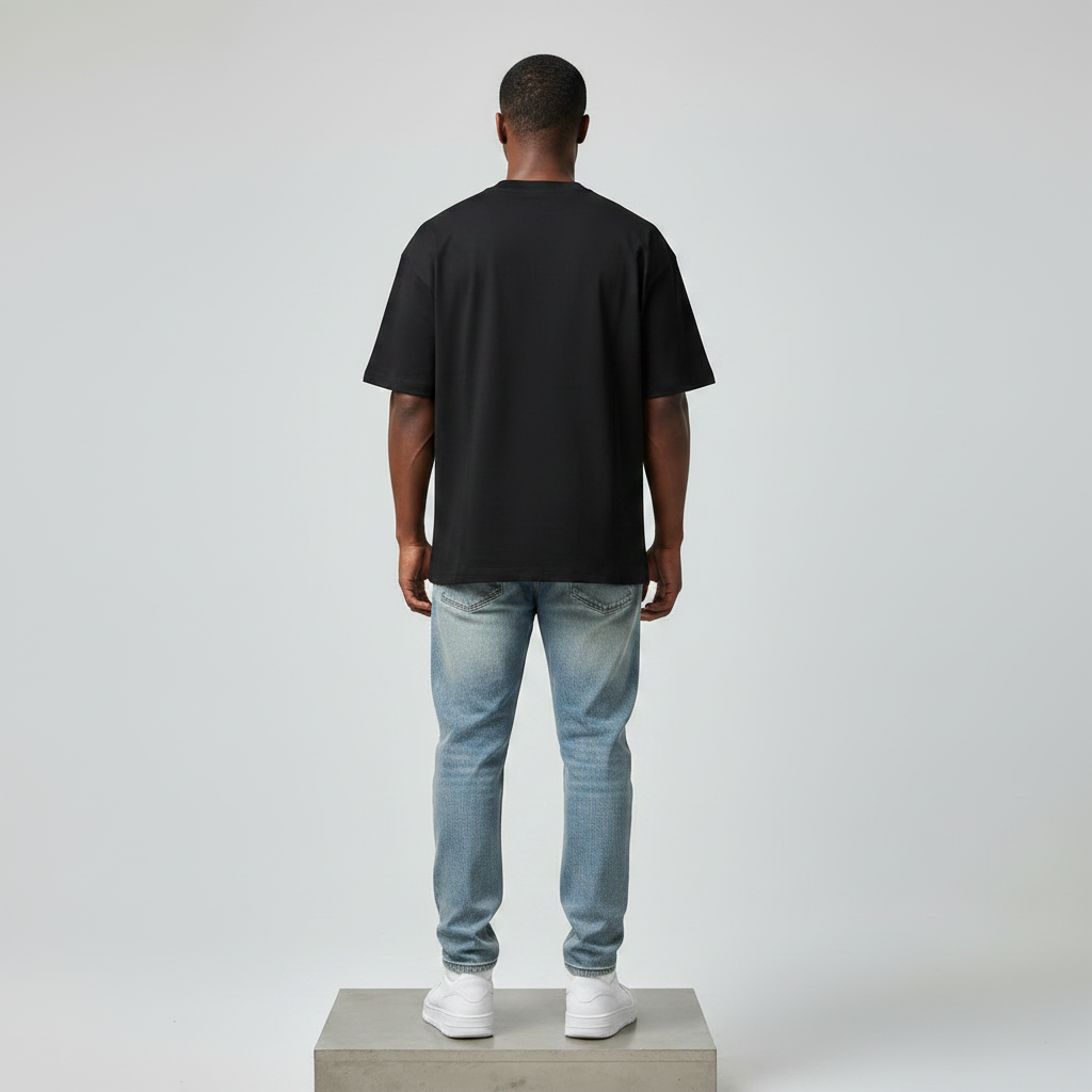 Black NAFU Graphic Oversized Tee - Male Model Back