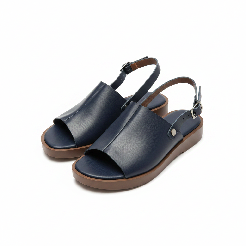 Women's Wide-Band Open-Toe Slingback Sandal - Navy Blue Ghost Mannequin