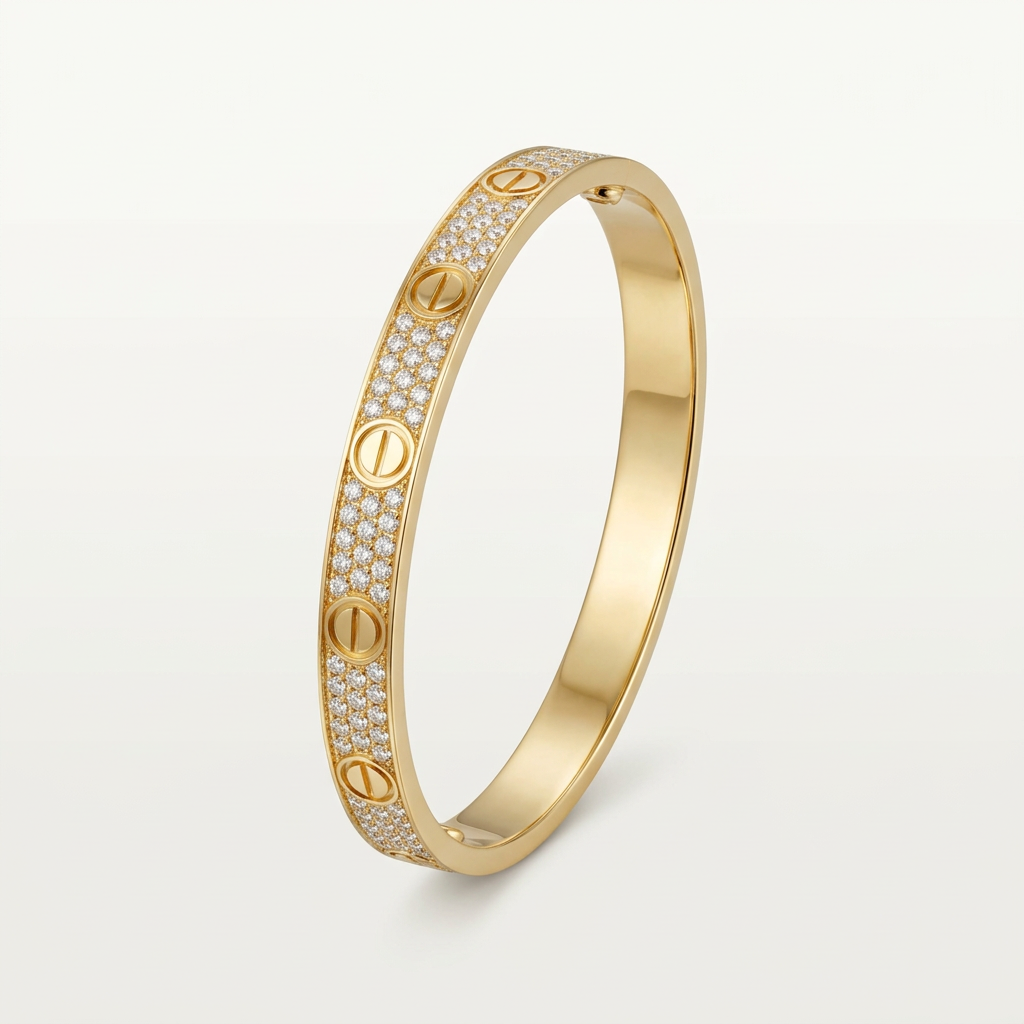 Gold-colour pave stone screw-detail bracelet on white
