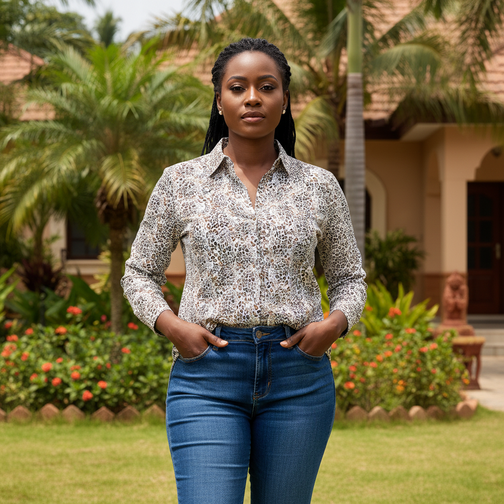 Leopard print long sleeve button shirt - front model view