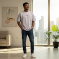 Model shot – John Store Happy Smile Grey Oversized Crew-Neck Tee