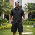 Men's Black Zip Polo & Cargo Shorts Co-ord Set – Model Shot