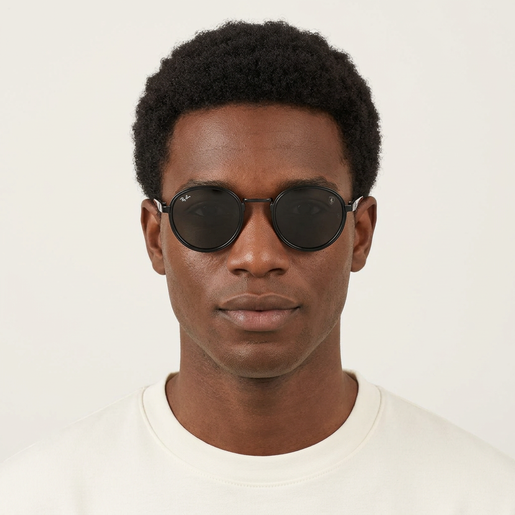 Nigerian Black male model wearing round black sunglasses