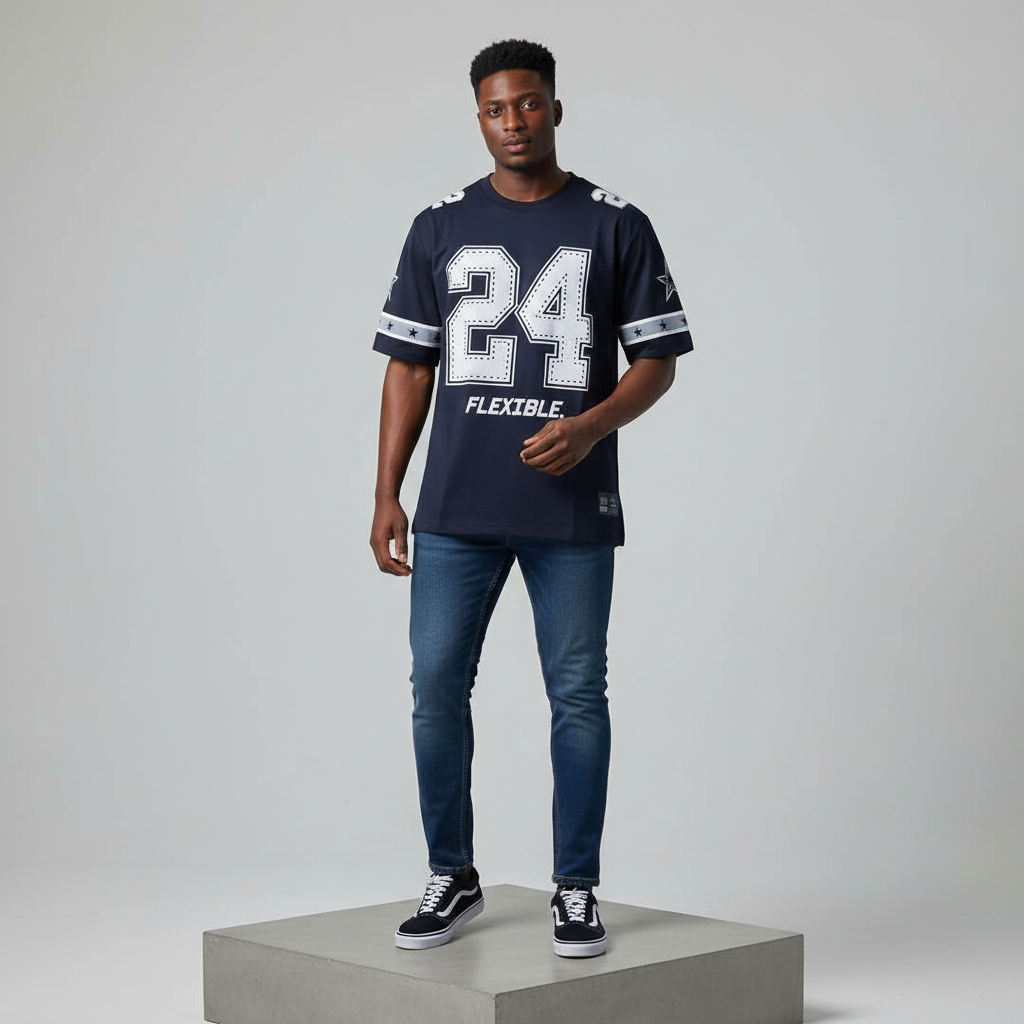 Navy Varsity 24 Graphic Short-Sleeved Shirt - Model Front