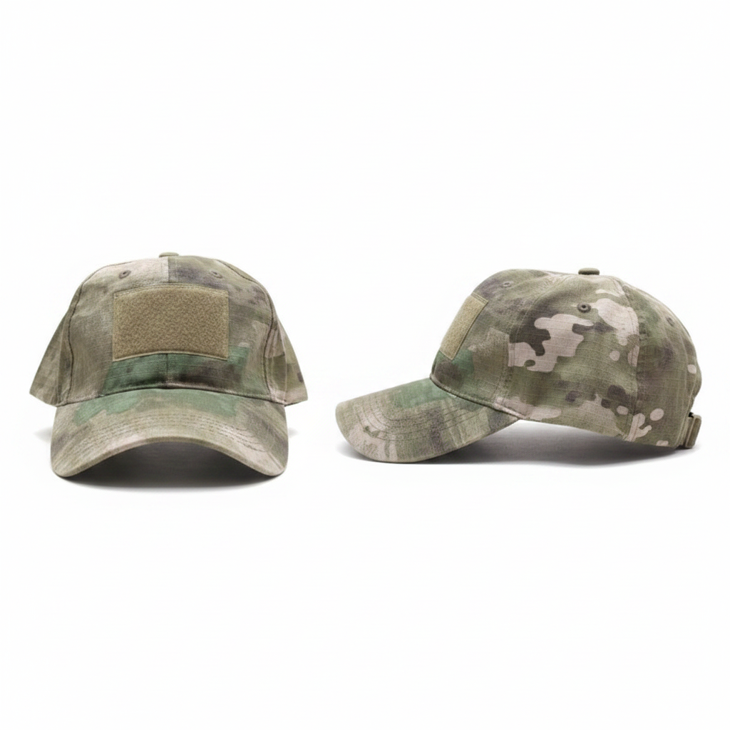 MultiCam tactical camouflage baseball cap – ghost mannequin front and side view