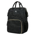 Black twin-handle school bag with contrast zip on white