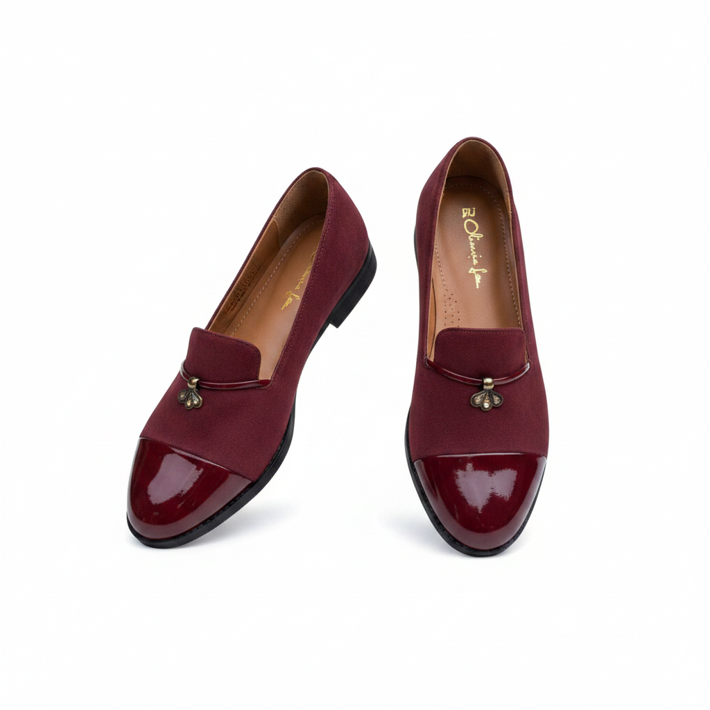 Women's Two-Tone Suede & Patent Loafer - Wine Ghost Mannequin