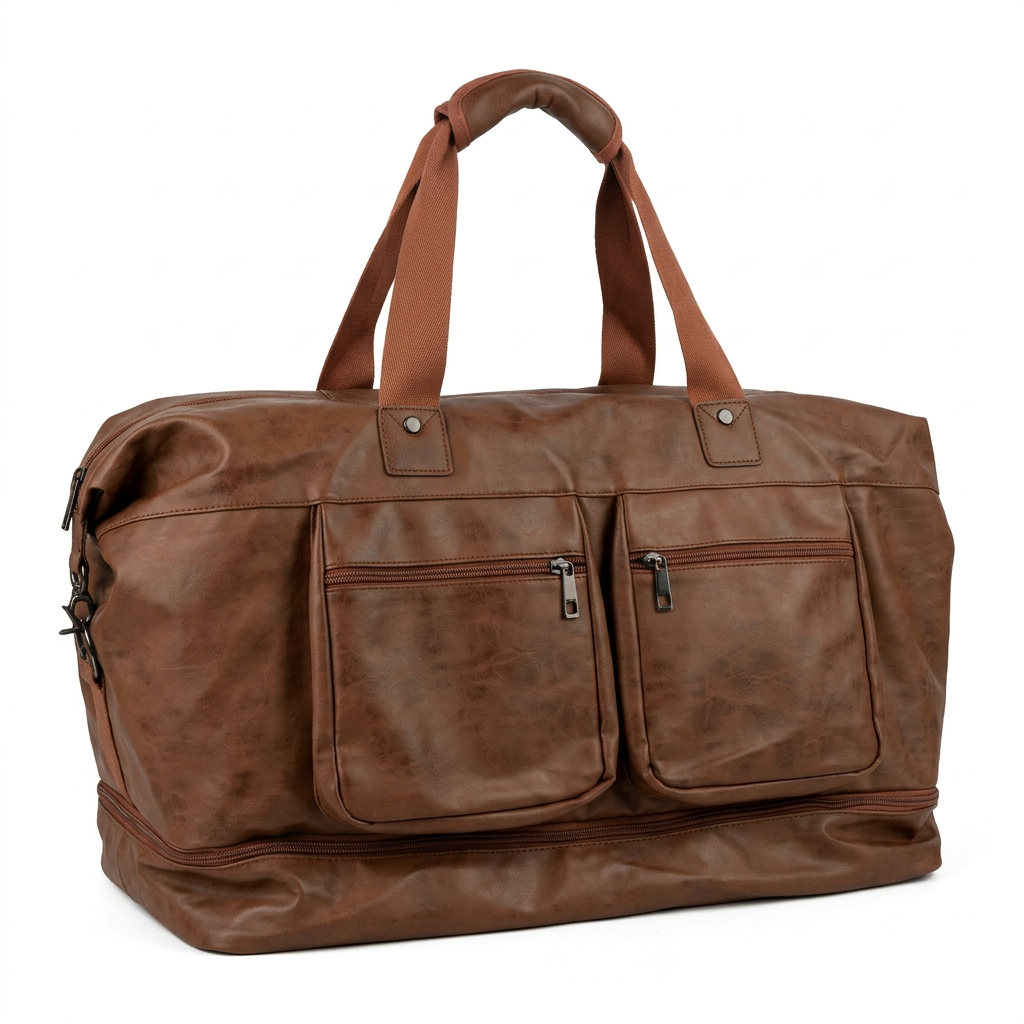 Light-brown travel bag with twin front zip pockets