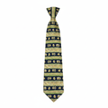 Men's navy and olive gold daisy stripe woven necktie ghost mannequin white background