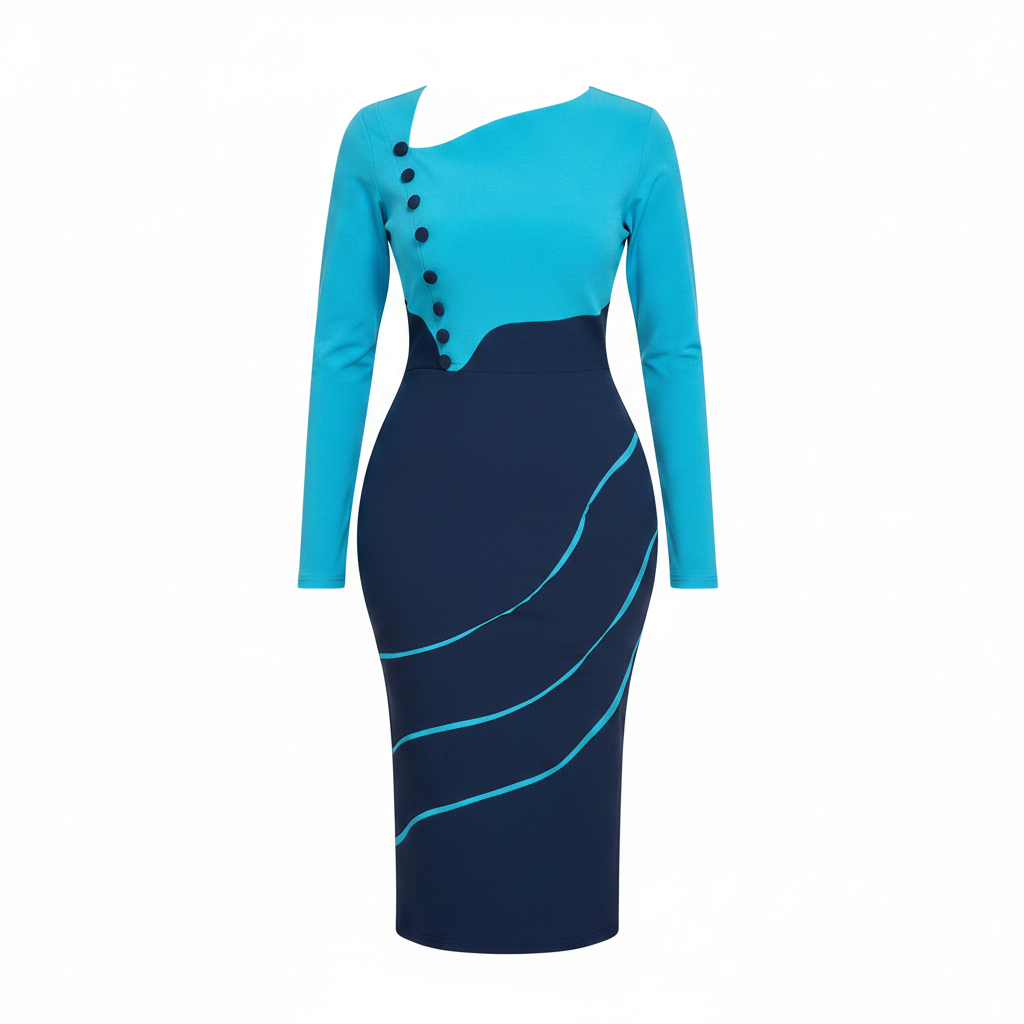 Sky Blue & Navy Colour-Block Bodycon Midi Dress – Ghost Mannequin