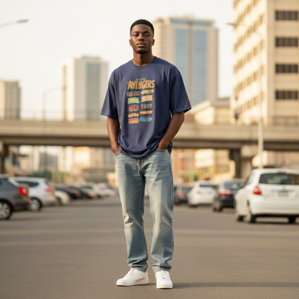 Avengers Navy Oversized Tee - Model Shot