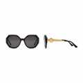 Unisex oversized round black sunglasses with gold hinge detail – front and side view on white background