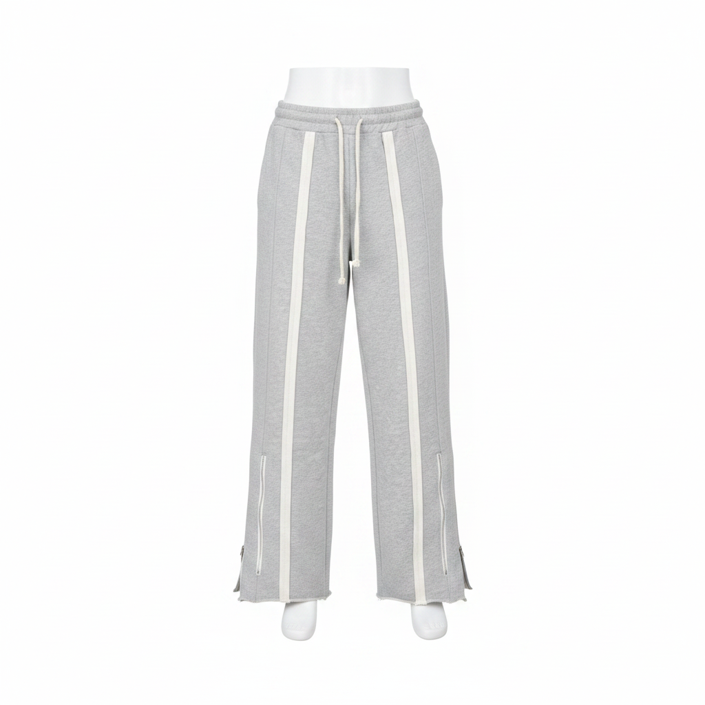Grey Side Stripe Wide-Leg Sweatpants – Front Ghost Mannequin