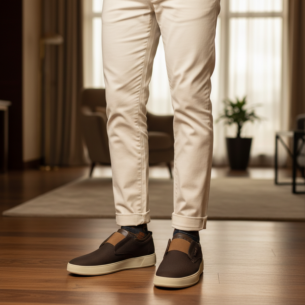 Dark Brown Canvas Slip-On Loafer - Model Shot