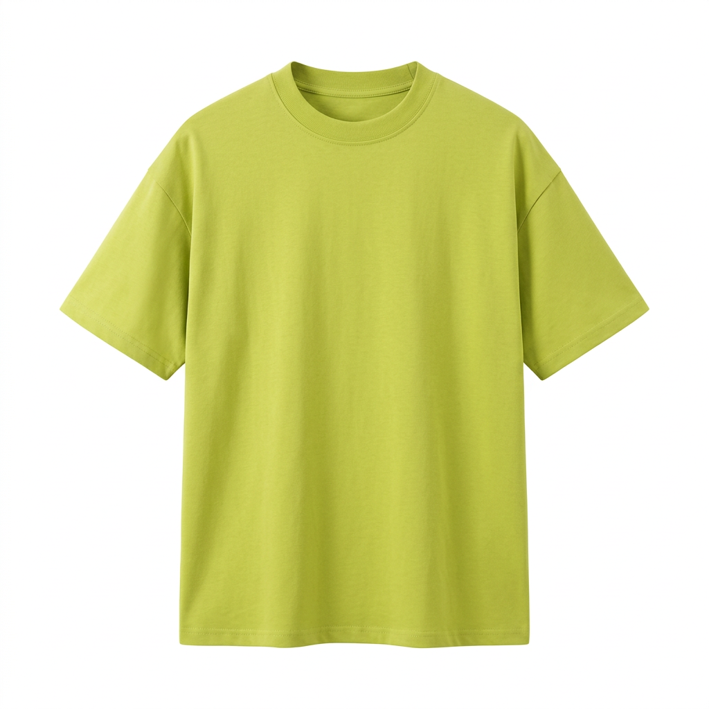 Plain lime-green crew-neck T-shirt on an invisible mannequin