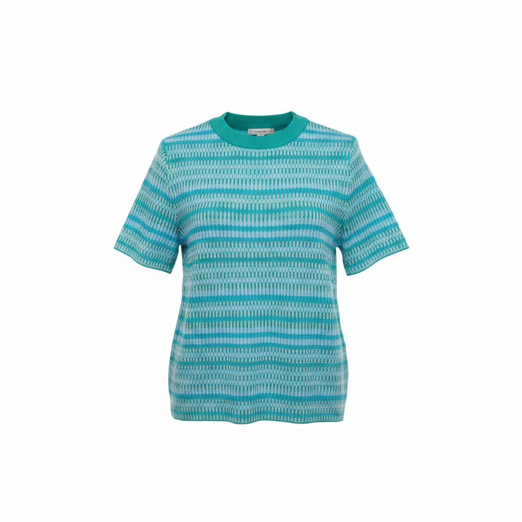 KC Teal & White Variegated Stripe Textured Knit Boxy Top – Ghost Mannequin