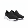 Men's black mesh slip-on sneakers with white sole ghost mannequin front view