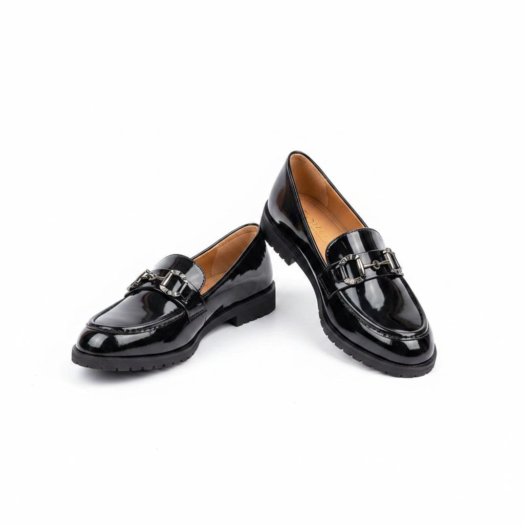 Layinka Store Black Patent Chain-Horsebit Loafers – Catalog Shot