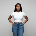 Women's Crew-Neck Short-Sleeve Fitted Crop Tee - Nigerian Female Model