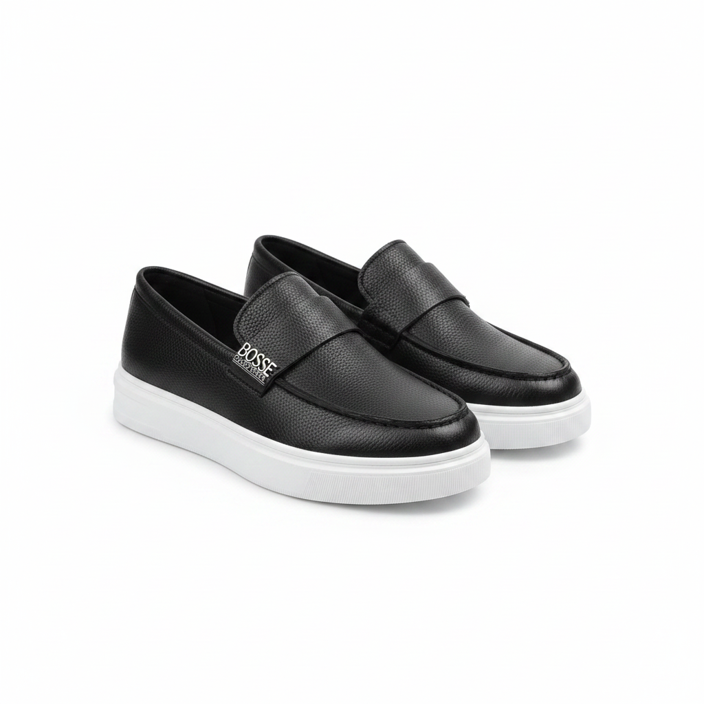 BOSSE Black Platform Slip-On Loafers UE-2617 – Catalog Shot