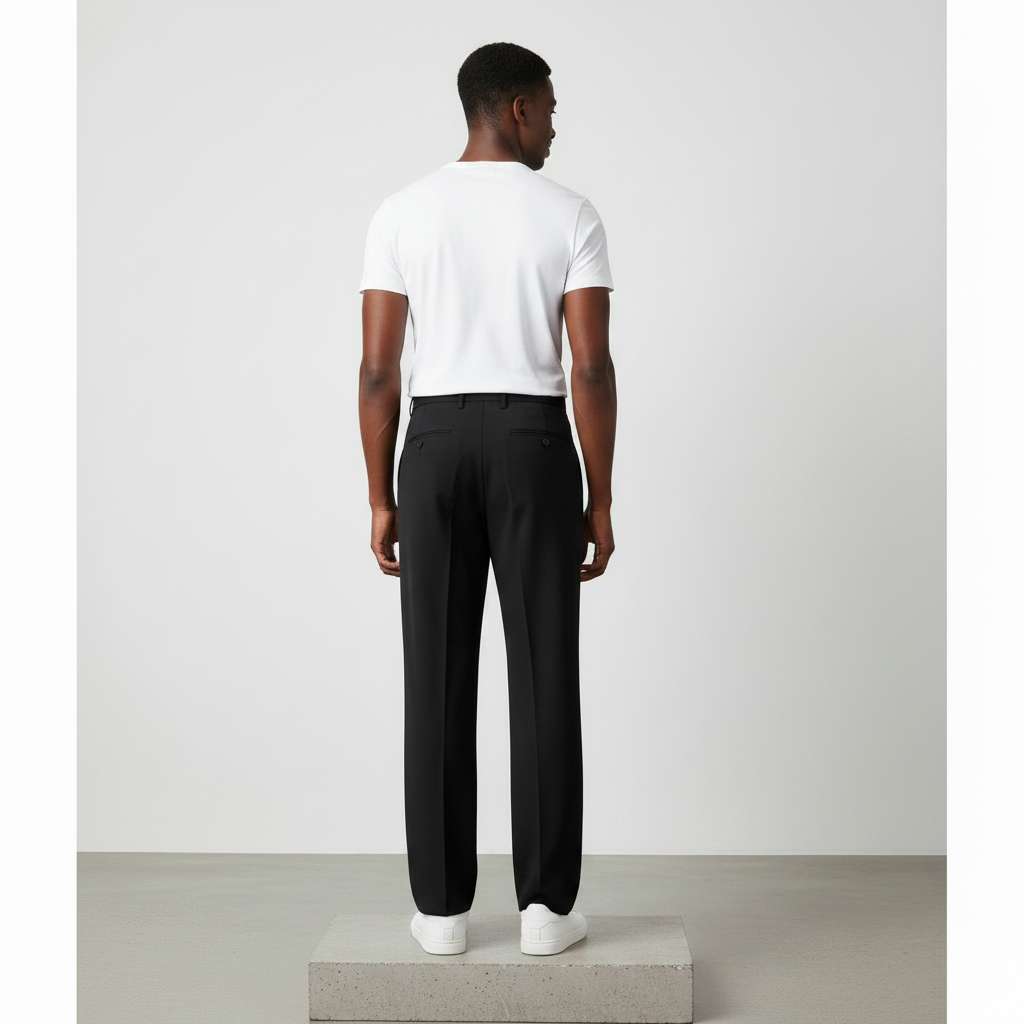 Black Wide-Leg Tailored Trousers - Model Back