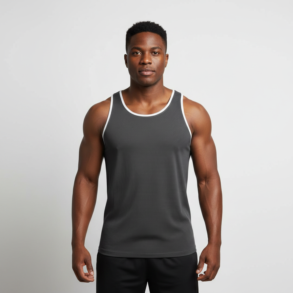 Contrast Trim Sleeveless Tank – Model Front View