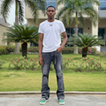 Men's Dark Grey Paint Splatter Flared Denim Jeans – Nigerian Male Model Shot
