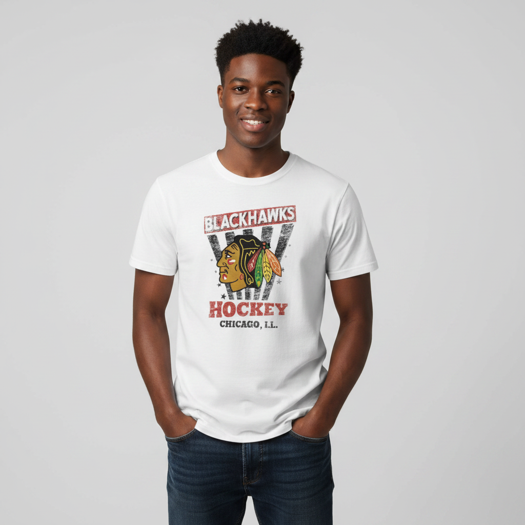 Blackhawks Hockey Graphic Tee – Front Model