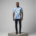 Blue Marble Ink-Wash Print Short-Sleeved Shirt - Model Front