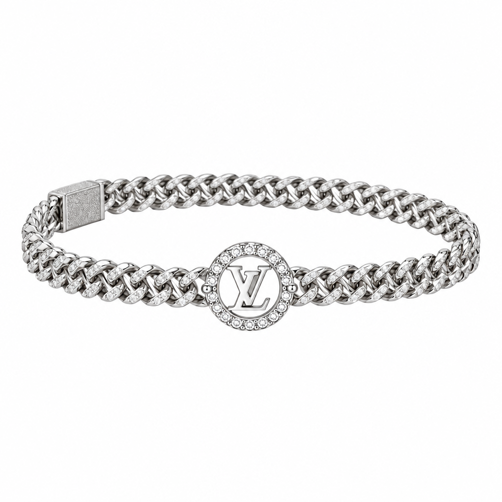 Silver crystal curb chain charm bracelet