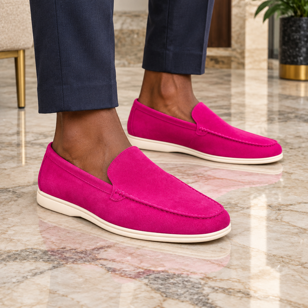 Summer Walk Suede Loafer – Fuchsia, Model Shot