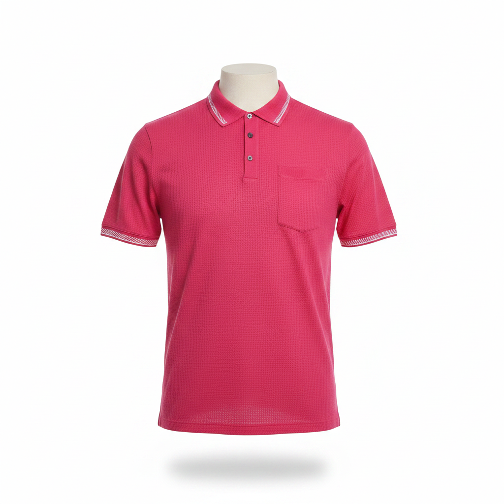 Fuchsia Waffle-Knit White-Tipped Polo Shirt - Ghost Mannequin