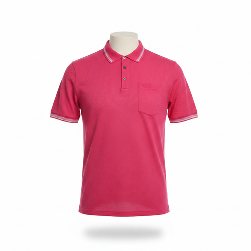 Fuchsia Waffle-Knit White-Tipped Polo Shirt - Ghost Mannequin