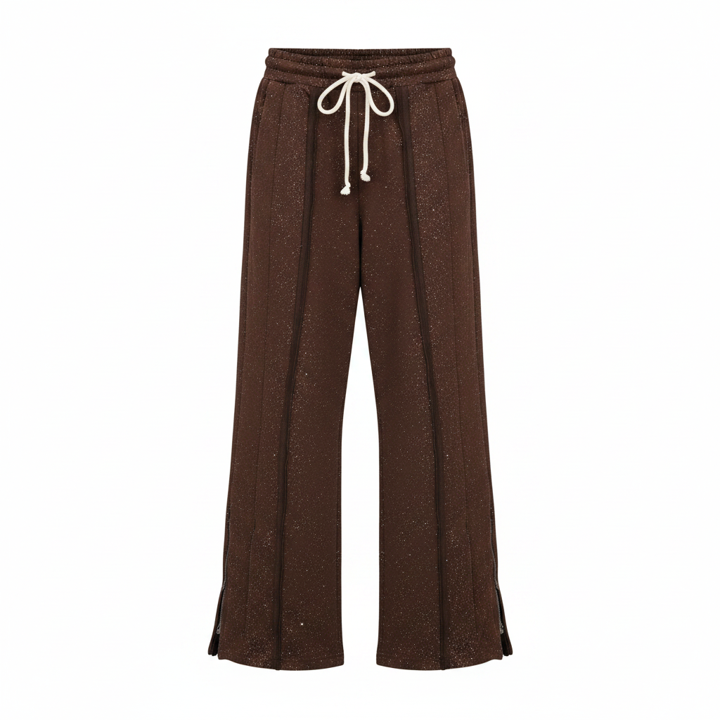 Unisex brown sparkle print wide-leg jogger trousers ghost mannequin view
