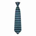Men's navy blue and teal stripe ornamental woven necktie ghost mannequin white background
